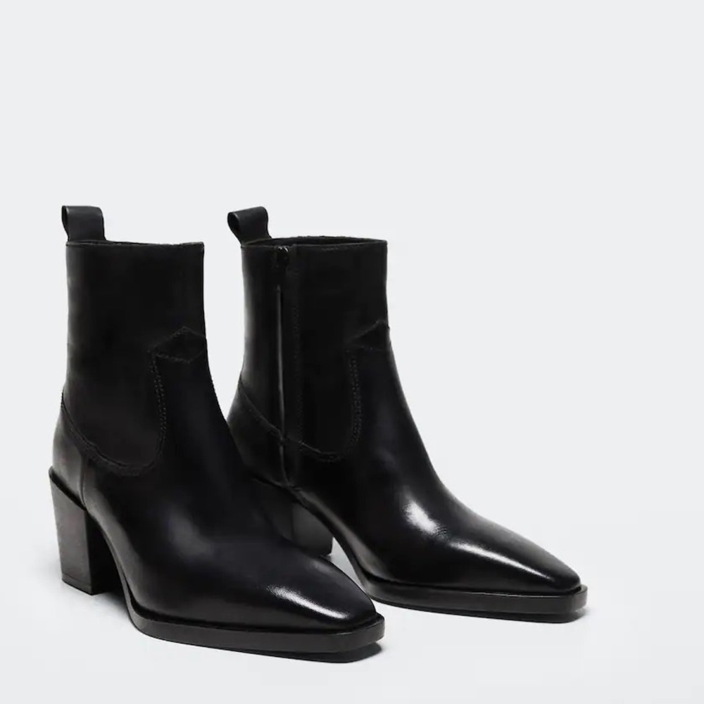 Mango Heeled 100% Leather Ankle Boots - size Euro 42 (US size 10 equivalent)